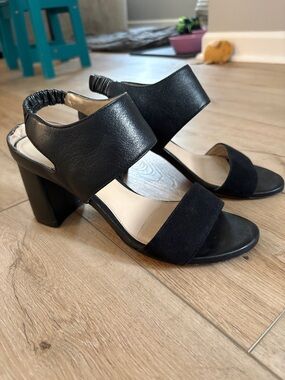 Stuart Weitzman Black Block Heel Sandals with Wide Straps